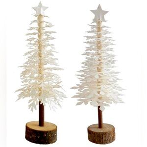 Artisan Handmade White Paper Snowflake Woods Beads Natural Christmas Trees Rare